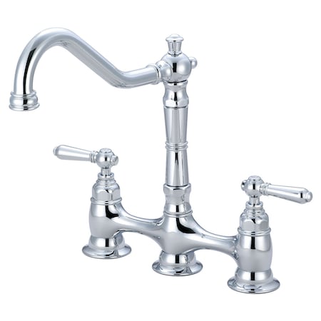 Pioneer Industries Two Handle Kitchen Bridge Faucet, NPSM, Bridge, Polished Chrome, Number of Holes: 3 Hole 2AM500